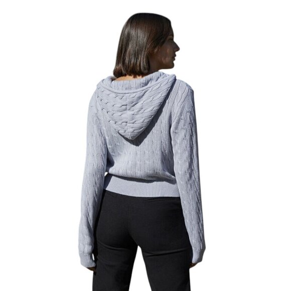 John Galt Light Blue Crystal Knit Zipper-Front Sweater Hoodie, One Size - Picture 2 of 10